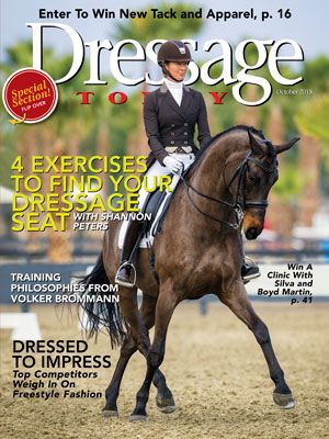 Dressage Today magazine cover shot rider and horse.of