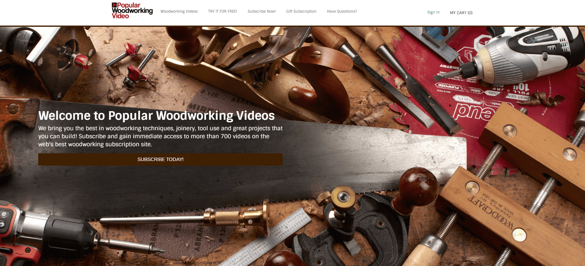 Popular Woodworking Video Home Page screenshot