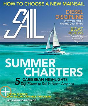 Sail magazine cover shot of sailboat in the Caribbean.