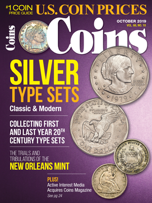 Coins magazine cover shot of silver collectible coins.